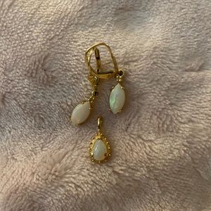 14k Gold Opal Earrings and Pendant, 3 Piece Suite